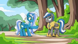Size: 2560x1440 | Tagged: safe, artist:mysticalpha, derpibooru import, oc, oc:cloud zapper, oc:fleurbelle, unofficial characters only, alicorn, bird, parakeet, pegasus, pony, alicorn oc, budgies, female, forest, horn, male, mare, pegasus oc, stallion, wings