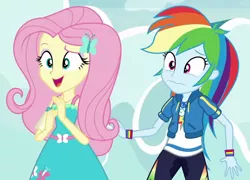 Size: 862x621 | Tagged: suggestive, artist:thedarkpony, derpibooru import, edit, edited screencap, screencap, fluttershy, rainbow dash, equestria girls, equestria girls series, rollercoaster of friendship, accident, clothes, cropped, duo, female, fetish, pants, pee edit, peeing in pants, pissing, urine, watersports, wetting