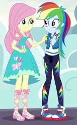 Size: 440x720 | Tagged: suggestive, artist:thedarkpony, derpibooru import, edit, edited screencap, screencap, fluttershy, rainbow dash, equestria girls, equestria girls series, rollercoaster of friendship, accident, blushing, clothes, converse, cropped, embarrassed, female, fetish, pants, pee edit, peeing in pants, pissing, shoes, urine, watersports, wetting