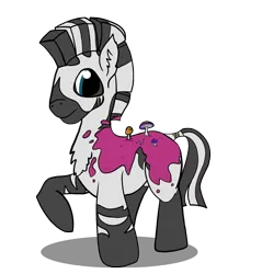 Size: 1200x1253 | Tagged: artist:capt-sierrasparx, derpibooru import, fallout equestria, foe adventures, male, mushroom, natural socks, oc, oc:zb, paint, paint on fur, safe, simple background, solo, stallion, stripes, transparent background, unofficial characters only, zebra