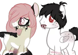 Size: 948x674 | Tagged: safe, artist:skulifuck, derpibooru import, oc, unofficial characters only, earth pony, pegasus, pony, undead, zombie, zombie pony, base used, blood, duo, earth pony oc, female, freckles, hair over one eye, looking at something, male, mare, pegasus oc, simple background, stallion, transparent background, wings