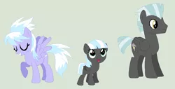 Size: 956x484 | Tagged: artist:deppressedunicorn, base used, cloudchaser, derpibooru import, family, female, filly, green background, male, oc, oc:cumulus nimbus, offspring, parent:cloudchaser, parents:thunderchaser, parent:thunderlane, pegasus, safe, shipping, simple background, straight, thunderchaser, thunderlane