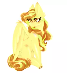 Size: 2500x2756 | Tagged: safe, artist:scribs, derpibooru import, oc, pegasus, pony, big ears, big eyes, blushing, butt freckles, curly hair, curly mane, ear fluff, eye shine, fluffy wings, freckles, full body, lineless, lineless art, mane highlights, my little pony, pointy hooves, solo, wings