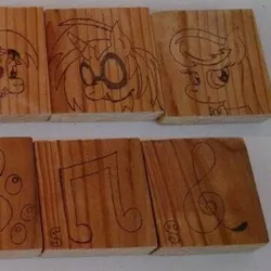 Size: 362x362 | Tagged: safe, artist:dawn-designs-art, artist:sapphire-burns-art, derpibooru import, octavia melody, vinyl scratch, earth pony, pony, unicorn, cutie mark, photo, pyrography, traditional art, wood