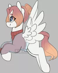 Size: 572x718 | Tagged: artist:liefsong, clothes, derpibooru import, flying, gradient mane, hair bun, jacket, oc, oc:sunset note, patreon, pegasus, safe, sweater