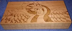 Size: 875x378 | Tagged: safe, artist:dawn-designs-art, artist:sapphire-burns-art, derpibooru import, princess celestia, alicorn, pony, photo, pyrography, traditional art, wood