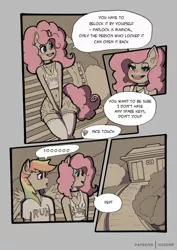 Size: 1240x1754 | Tagged: suggestive, artist:husdur, derpibooru import, pinkie pie, rainbow dash, anthro, comic:pp/rd, bdsm, bubble berry, bubbleblitz, buttplug, chastity, chastity cage, clothes, comic, exhibitionism, female, femboy, gay, lesbian, male, pinkiedash, public nudity, rainbow blitz, rule 63, sex toy, shipping, speech bubble