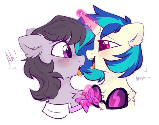 Size: 552x435 | Tagged: suggestive, artist:mirtash, derpibooru import, octavia melody, vinyl scratch, earth pony, pony, unicorn, blushing, bowtie, bust, chest fluff, drool, drool string, eye contact, female, glasses, kissing, lesbian, looking at each other, magic, mare, portrait, scratchtavia, shipping, simple background, sketch, tongue out, white background, wingding eyes