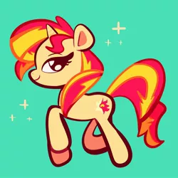 Size: 2000x2000 | Tagged: safe, artist:frogletcomics, artist:gooomys, derpibooru import, sunset shimmer, pony, unicorn, cute, female, green background, high res, image, jpeg, mare, profile, shimmerbetes, simple background, solo, sparkles