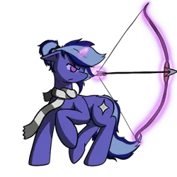 Size: 600x600 | Tagged: safe, artist:skydreams, derpibooru import, edit, oc, oc:starshine, unofficial characters only, pony, unicorn, archery, bow, clothes, dungeons and dragons, female, glowing horn, horn, mare, pen and paper rpg, ponytail, ranger, rpg, scarf, simple background, solo, transparent background