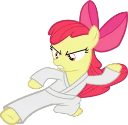 Size: 1175x1150 | Tagged: safe, artist:frownfactory, derpibooru import, apple bloom, earth pony, call of the cutie, apple bloom's bow, bow, female, filly, hair bow, karate, karatebloom, simple background, solo, svg, .svg available, transparent background, vector