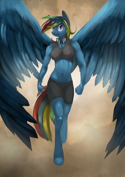 Size: 751x1063 | Tagged: safe, artist:evil-dash, derpibooru import, rainbow dash, anthro, pegasus, pony, unguligrade anthro, breasts, busty rainbow dash, wings