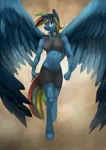 Size: 751x1063 | Tagged: safe, artist:evil-dash, derpibooru import, rainbow dash, anthro, pegasus, pony, unguligrade anthro, breasts, busty rainbow dash, wings