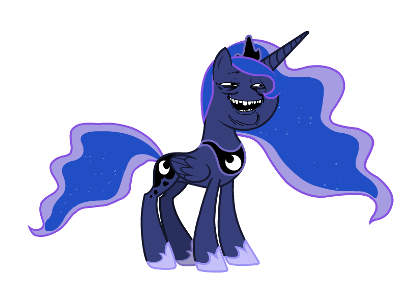 Size: 800x600 | Tagged: safe, derpibooru import, edit, editor:lyinx, princess luna, alicorn, pony, female, head, horn, looking away, mane, mare, meme, rage face, simple background, tail, transparent background, trollbait, trollface, trolluna, vector