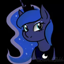 Size: 1000x1000 | Tagged: safe, artist:heart_of_bastet, artist:surge-lightning, derpibooru import, princess luna, pony, lunadoodle, black background, bust, crown, cute, female, jewelry, lunabetes, mare, portrait, regalia, simple background, solo