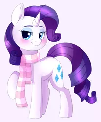 Size: 1410x1700 | Tagged: safe, artist:adostume, derpibooru import, rarity, pony, unicorn, blushing, clothes, cute, female, looking at you, mare, raribetes, redraw, scarf, simple background, solo, white background