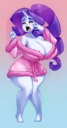 Size: 502x956 | Tagged: suggestive, artist:bigdad, derpibooru import, rarity, human, equestria girls, barefoot, bathrobe, big breasts, breasts, busty rarity, cleavage, clothes, drama queen, eyes closed, feet, female, horn, horned humanization, huge breasts, humanized, marshmelodrama, open mouth, pony coloring, rarity being rarity, robe, solo, solo female, upset