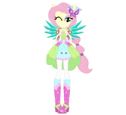 Size: 645x587 | Tagged: safe, artist:cathylility, artist:selenaede, derpibooru import, fluttershy, equestria girls, legend of everfree, base used, clothes, crystal guardian, crystal wings, ponied up, shoes, simple background, solo, transparent background, wings