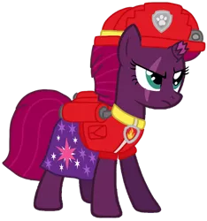 Size: 992x1060 | Tagged: safe, artist:徐詩珮, derpibooru import, fizzlepop berrytwist, tempest shadow, pony, unicorn, series:sprglitemplight diary, series:sprglitemplight life jacket days, series:springshadowdrops diary, series:springshadowdrops life jacket days, alternate universe, angry, base used, clothes, cute, marshall (paw patrol), paw patrol, simple background, tempest shadow is not amused, transparent background, unamused