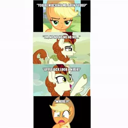 Size: 672x672 | Tagged: safe, artist:italibaso, derpibooru import, edit, edited screencap, screencap, applejack, autumn blaze, earth pony, kirin, pony, sounds of silence, applejack is not amused, buzz look an alien, comic, pointing, screencap comic, toy story, unamused