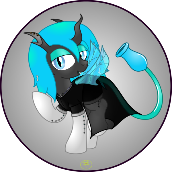 Size: 5000x5000 | Tagged: artist:lakword, blue changeling, boots, changeling, clothes, cute, derpibooru import, dressed, nylon, oc, oc:jelly bean, safe, shoes, solo, standing, tail, unofficial characters only