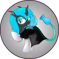 Size: 5000x5000 | Tagged: artist:lakword, blue changeling, boots, changeling, clothes, cute, derpibooru import, dressed, nylon, oc, oc:jelly bean, safe, shoes, solo, standing, tail, unofficial characters only