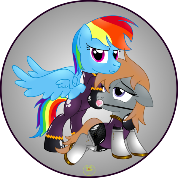 Size: 5000x5000 | Tagged: artist:lakword, ballgag, boots, clothes, costume, derpibooru import, domination, gag, latex, oc, oc:ink blot, pair, rainbow dash, shadowbolts costume, shiny, shoes, suggestive, tights