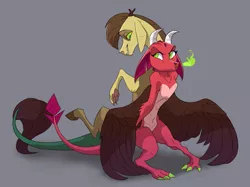 Size: 1443x1077 | Tagged: adopted offspring, artist:varwing, derpibooru import, draconequus, dragon, dragonfire, hybrid, interspecies offspring, oc, oc:clear, oc:leaflitter, offspring, parent:discord, parent:fluttershy, parents:discoshy, safe, unofficial characters only