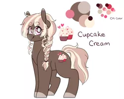 Size: 2392x1912 | Tagged: safe, artist:liefsong, derpibooru import, oc, oc:cupcake cream, unofficial characters only, earth pony, bean, braid, female, mare, reference sheet