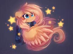 Size: 1800x1322 | Tagged: safe, artist:littlesnow, artist:solnuh, derpibooru import, oc, oc:mirta whoowlms, unofficial characters only, pegasus, blue eyes, blushing, clothes, collaboration, messy mane, not fluttershy, scarf, stars, tongue out