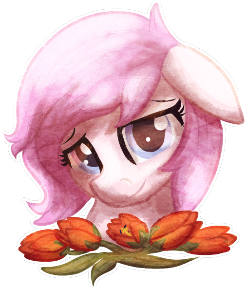 Size: 507x593 | Tagged: safe, artist:amura-of-jupiter, derpibooru import, oc, oc:kayla, unofficial characters only, earth pony, pony, bust, female, flower, mare, simple background, solo, transparent background, tulip