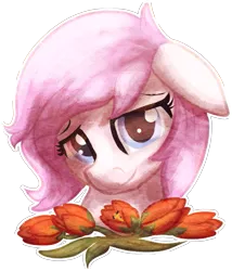 Size: 507x593 | Tagged: safe, artist:amura-of-jupiter, derpibooru import, oc, oc:kayla, unofficial characters only, earth pony, pony, bust, female, flower, mare, simple background, solo, transparent background, tulip