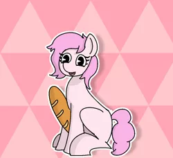 Size: 1000x911 | Tagged: safe, artist:bizarresong, derpibooru import, oc, oc:kayla, unofficial characters only, earth pony, pony, baguette, bread, female, food, looking at you, mare, sitting, smiling, solo