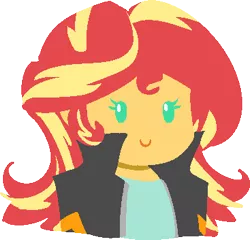 Size: 367x352 | Tagged: safe, artist:reiduran, derpibooru import, sunset shimmer, equestria girls, beady eyes, bust, chibi, clothes, cute, female, jacket, lineless, portrait, shimmerbetes, simple background, smiling, solo, transparent background