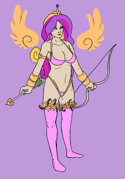 Size: 696x1000 | Tagged: arrow, artist:slamjam, bow and arrow, bow (weapon), breasts, derpibooru import, human, humanized, princess cadance, suggestive, weapon