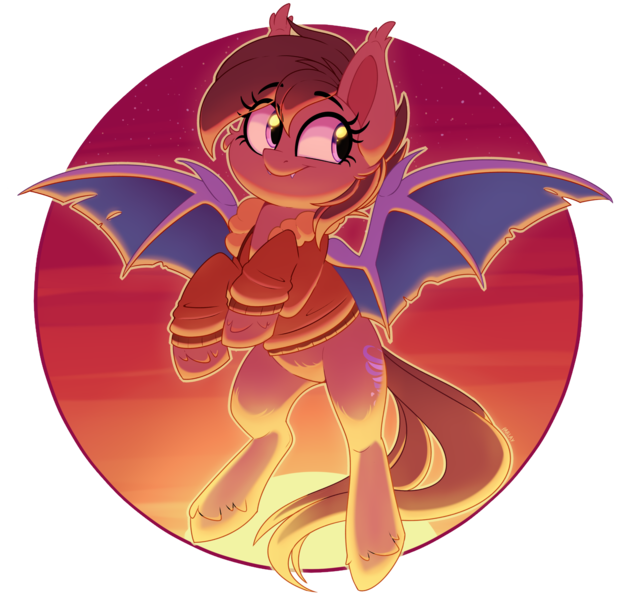 Size: 1911x1846 | Tagged: safe, artist:thegamblehorse, deleted from derpibooru, derpibooru import, oc, oc:seachell, unofficial characters only, bat pony, pony, backlit, bat pony oc, bat wings, clothes, female, jacket, mare, simple background, solo, sunset, transparent background, wings