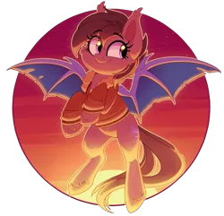 Size: 1911x1846 | Tagged: safe, artist:thegamblehorse, deleted from derpibooru, derpibooru import, oc, oc:seachell, unofficial characters only, bat pony, pony, backlit, bat pony oc, bat wings, clothes, female, jacket, mare, simple background, solo, sunset, transparent background, wings
