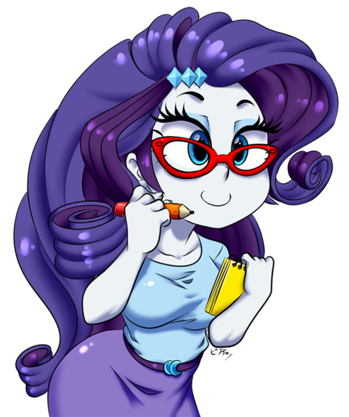 Size: 700x836 | Tagged: safe, artist:pia-sama, derpibooru import, rarity, equestria girls, cute, female, notepad, pencil, raribetes, rarity's glasses, simple background, solo, transparent background