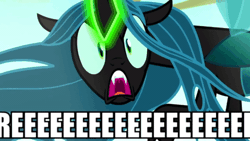 Size: 520x293 | Tagged: animated, artist:dwk, caption, changeling, changeling queen, derpibooru import, edit, edited screencap, eeee, female, gif, gif with captions, meme, queen chrysalis, reeee, safe, screencap, solo, totally legit recap, to where and back again, vibrating