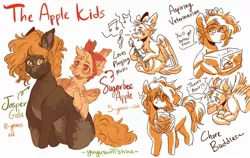 Size: 1600x1012 | Tagged: safe, artist:yuyusunshine, derpibooru import, oc, oc:jasper gala, oc:sugarbee apple, unofficial characters only, earth pony, pegasus, pony, adopted offspring, apple, basket, colt, female, filly, food, guitar, male, musical instrument, parent:applejack