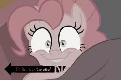 Size: 757x502 | Tagged: bed, cakes for the memories, derpibooru import, edit, edited screencap, i came, lip bite, looking at you, pinkie pie, safe, screencap, sepia, spoiler:cakes for the memories, spoiler:mlp friendship is forever, to be continued, to be continued (meme)