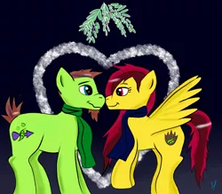 Size: 2000x1742 | Tagged: safe, derpibooru import, oc, unofficial characters only, earth pony, pegasus, boop, christmas card, couple, love