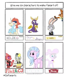 Size: 1486x1660 | Tagged: animal, animal crossing, animal crossing: new horizons, anthro, artist:addelum, chameleon, clothes, community related, crossover, derpibooru import, female, flick, hippogriff, jewelry, judy hopps, keldeo, lamb, male, necklace, pokémon, pom lamb, rabbit, safe, sheep, silverstream, six fanarts, spyro the dragon, them's fightin' herds, zootopia