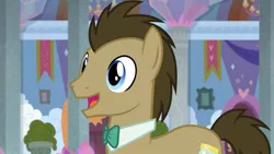 Size: 1280x720 | Tagged: safe, derpibooru import, screencap, doctor whooves, time turner, earth pony, a horse shoe-in, bowtie, cute, doctorbetes, male, school of friendship, solo