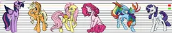 Size: 2560x501 | Tagged: safe, artist:chrysolite, derpibooru import, part of a set, applejack, fluttershy, pinkie pie, rainbow dash, rarity, twilight sparkle, twilight sparkle (alicorn), alicorn, earth pony, pegasus, pony, unicorn, alpha, applejack's hat, beta, colored wings, cowboy hat, cyrillic, fanfic art, female, futa, hat, height difference, height scale, herm, intersex, mane six, mare, multicolored wings, muscles, muscular female, omega, rainbow wings, russian, scar, simple background, tongue out, white background, wings