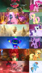 Size: 1800x3108 | Tagged: safe, derpibooru import, edit, edited screencap, screencap, applejack, fluttershy, pinkie pie, rainbow dash, rarity, twilight sparkle, twilight sparkle (alicorn), alicorn, pony, a dog and pony show, fall weather friends, stare master, the ticket master, three's a crowd, twilight's kingdom, branch (trolls), classical, country, cropped, delta dawn, dickory, funk, guitar, hickory, king quincy, king trollex, mane six, music genres, musical instrument, pop, poppy, queen barb, queen essence, rock, scroll, techno, tree branch, trolls, trolls world tour, trollzart