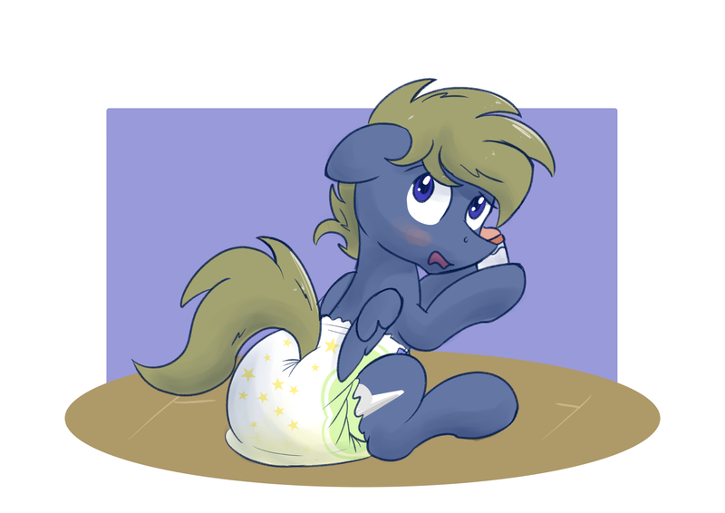 Size: 1810x1280 | Tagged: abstract background, artist:zalakir, baby bottle, blushing, derpibooru import, diaper, diaper fetish, fetish, looking at you, looking back, male, oc, oc:sky writer, poofy diaper, questionable, simple background, solo, solo male, wet diaper