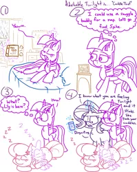 Size: 4779x6013 | Tagged: safe, artist:adorkabletwilightandfriends, derpibooru import, lily, lily valley, spike, starlight glimmer, twilight sparkle, twilight sparkle (alicorn), alicorn, dragon, earth pony, pony, unicorn, comic:adorkable twilight and friends, adorkable, adorkable twilight, book, comic, cuddling, cute, dimples, dimples of venus, dork, family, food, glowing horn, holding, horn, humor, ice cream, jealous, lilyspike, love, lying down, magic, nap, photo album, relationship, sleeping, snuggling, telekinesis, yawn