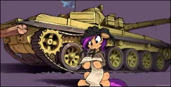 Size: 1207x613 | Tagged: safe, artist:ramiras, derpibooru import, oc, unofficial characters only, pony, equestrian flag, solo, t-72, t-72b, tank (vehicle)