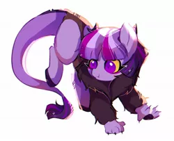Size: 1303x1058 | Tagged: safe, artist:riukime, derpibooru import, oc, oc:jinx, unofficial characters only, draconequus, hybrid, pony, cute, female, interspecies offspring, mare, ocbetes, offspring, parent:discord, parent:twilight sparkle, parents:discolight, simple background, solo, white background